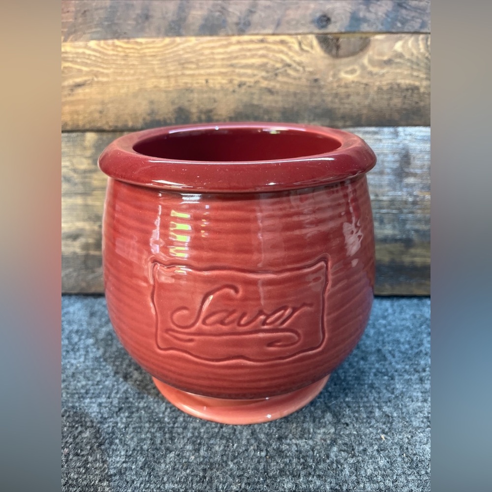 Tastefully Simple Maroon Red Ceramic Dip Chiller Warmer 5.5” Tall 2 Pieces SAVOR